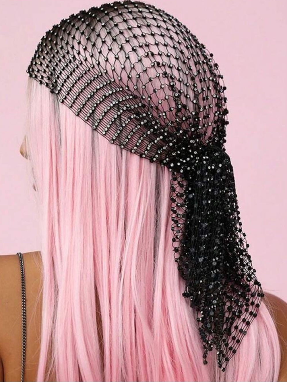 Black Rhinestone Mesh Bandana